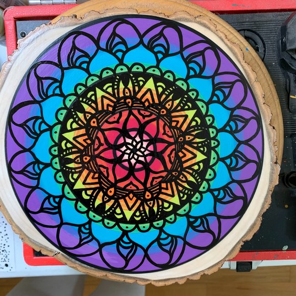 Mandala Wood Slice Wall Art Fine Art Acrylic Painting Custom Home Decor Sustaina - Picture 12 of 13